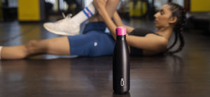 Monochrome Reusable Water Bottle With Neon Pink Lid